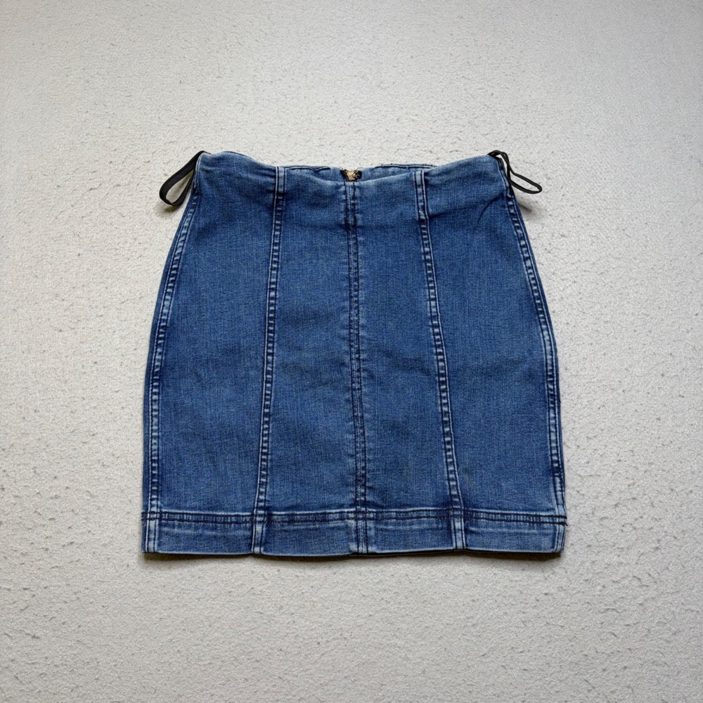Free People Denim Skirt Womens 4 Blue Mini Seamed Back Zip Casual Boho S25